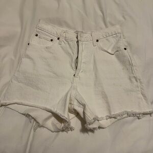 High rise dad shorts - white